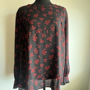 LOFT Black Top with Red Floral Design